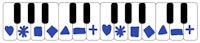 a piano keyboard with blue and black keys