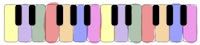 colorful piano keys on a white background