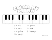 color my piano coloring page with the words a, b, c, e, f, g, h, 