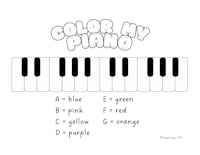 color my piano coloring page with the words a, b, c, e, f, g, h, 