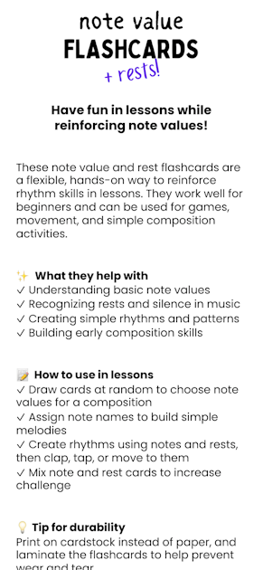Note Value Flashcards - Angela Dwyer | Piano Teacher, Music Theory ...